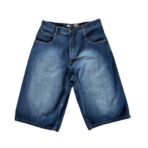 Vintage Y2K Southpole Gold‎ Tab Black Baggy Denim Hip Hop Grunge Shorts Size 34 - Picture 3 of 4